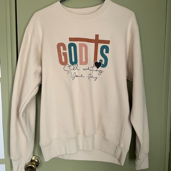 Love in Tops - Love in Faith Cream Graphic Crewneck with Sleeve design Sz S